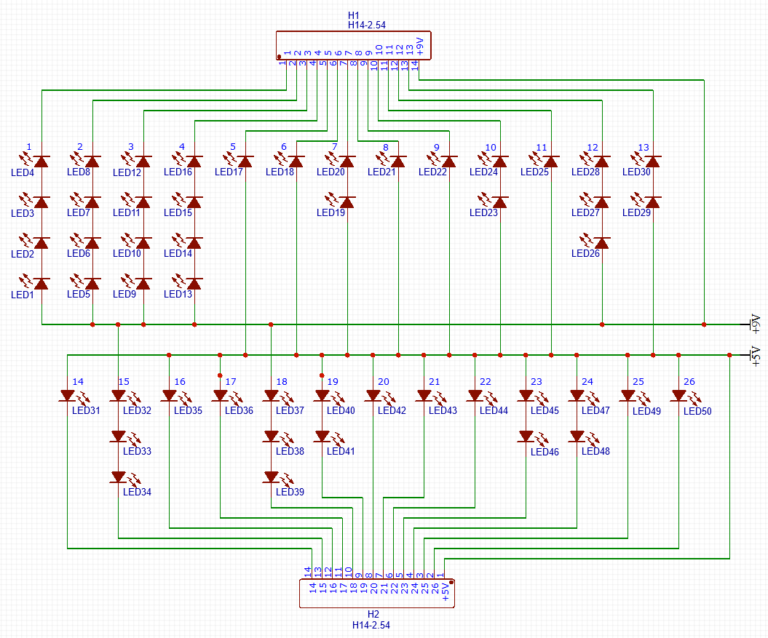 EasyEDA's logic-level layout of the 25-segment displays