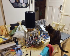 Assembly of Gehn's Imager/Andotrope. My cat Lana is sitting on the table, watching the procedure.