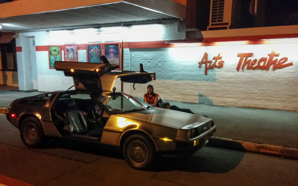 DeLorean out the front of the Brisbane Arts Theatre