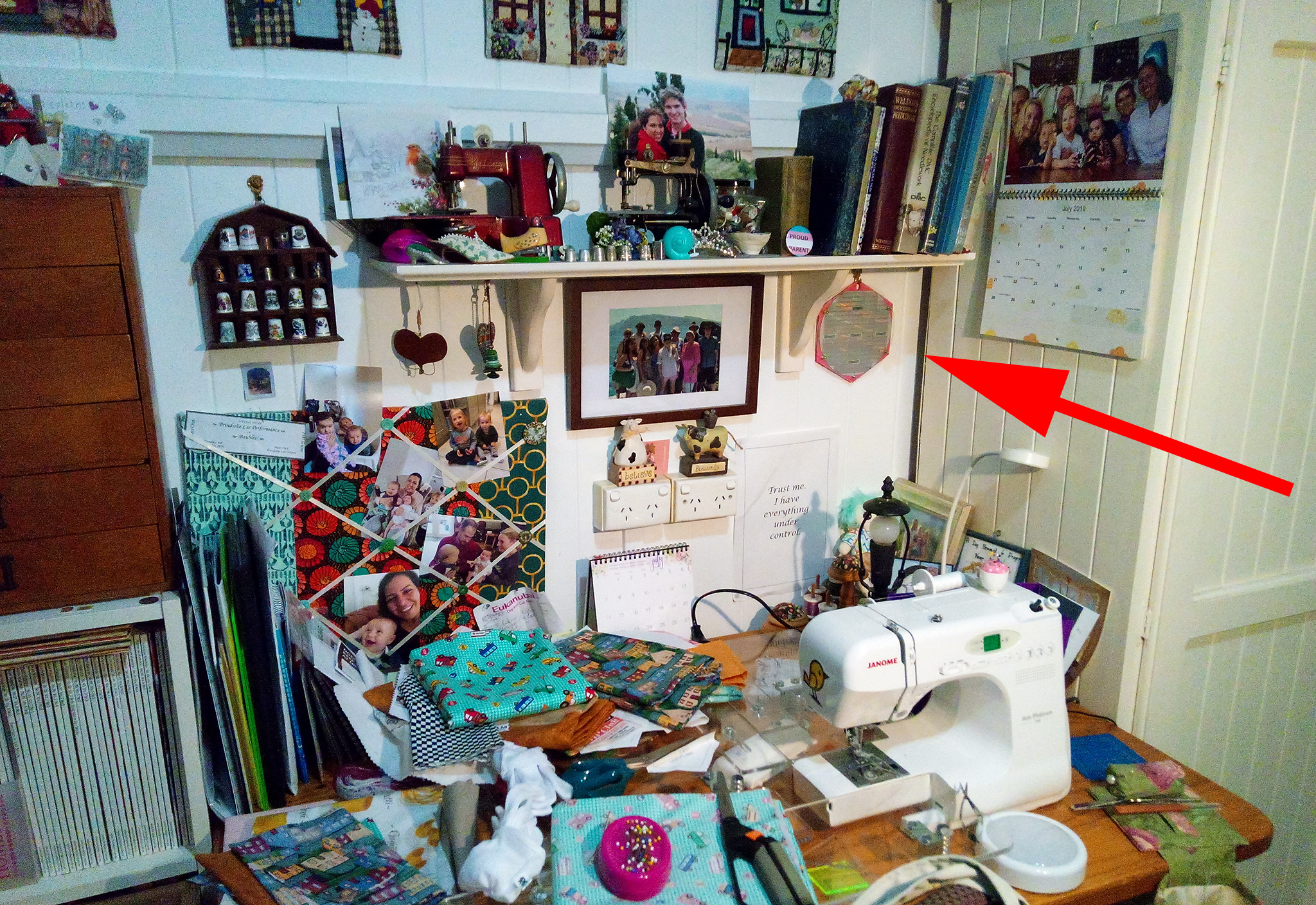 My mother's sewing room with one of my pieces of art in it