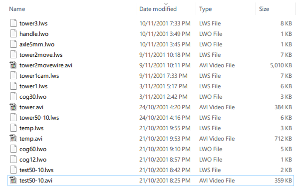 Old D'ni clock files dated October 2001