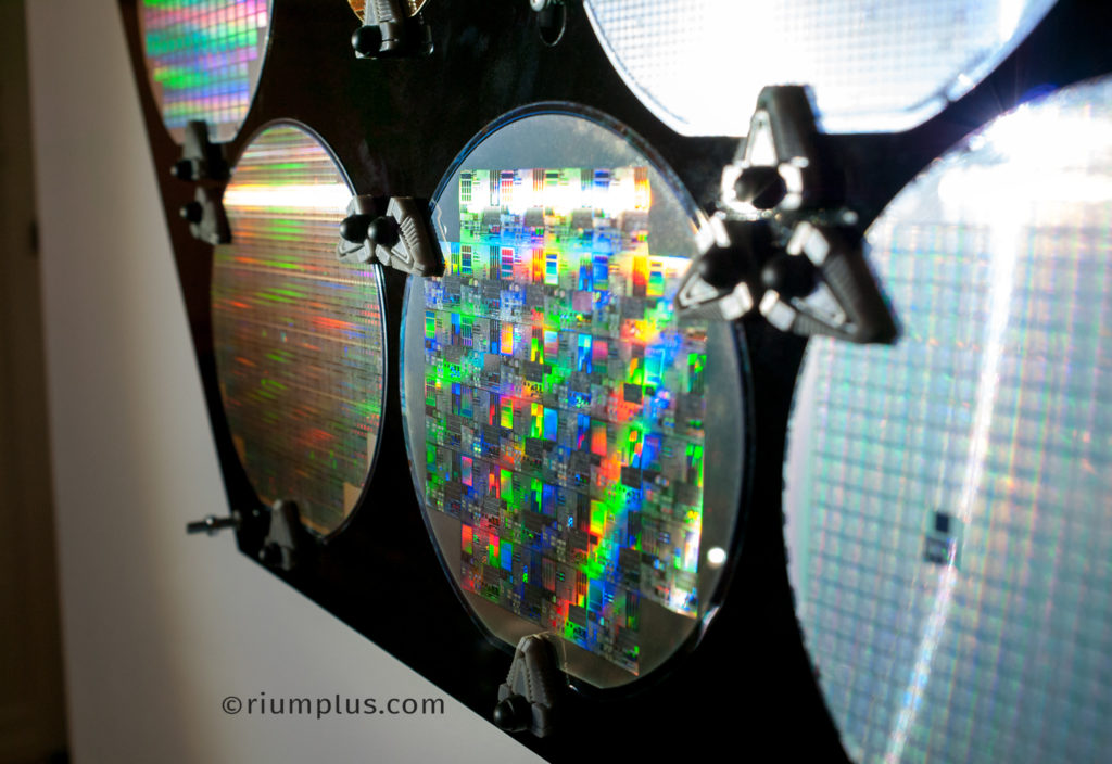 Silicon Wafer Closeup showing rainbow patterns